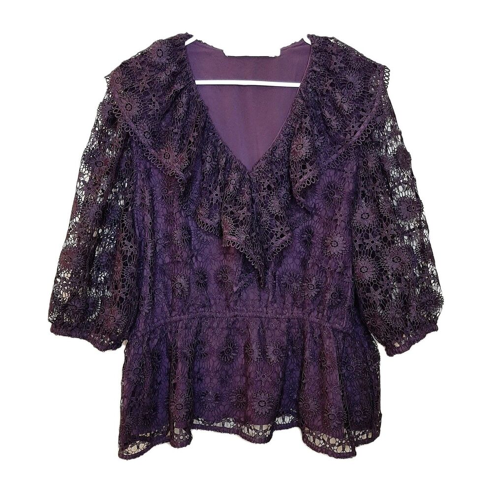 Sundance Marie Oliver Women Lace Georgia Top Purple Blouse Size XXL V Neck